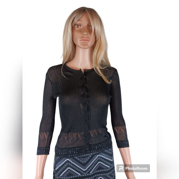 Phillip Chi black, hook front closure blouse - Picture 3 of 7